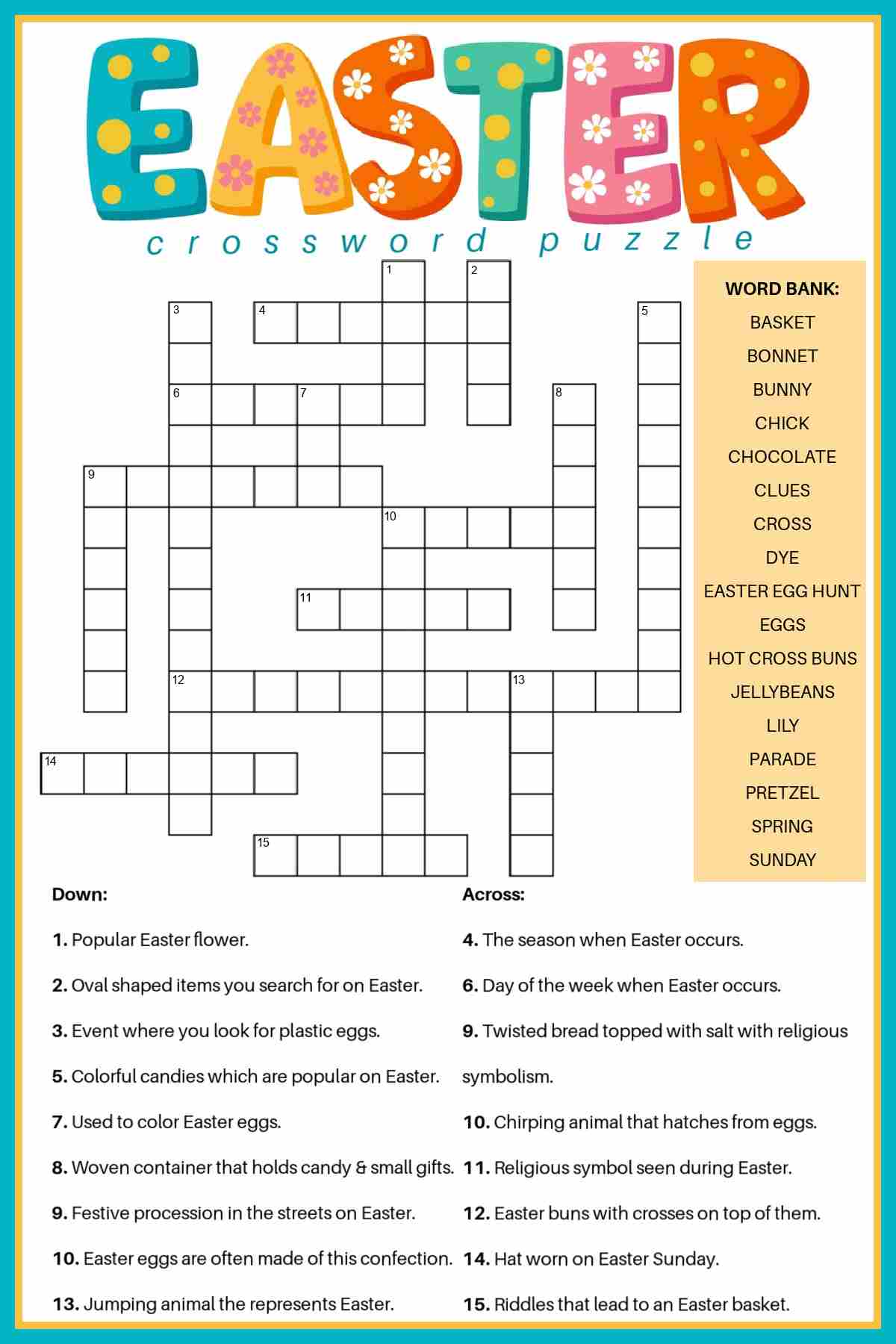 free easter crossword puzzle printable - 2 versions & answer key